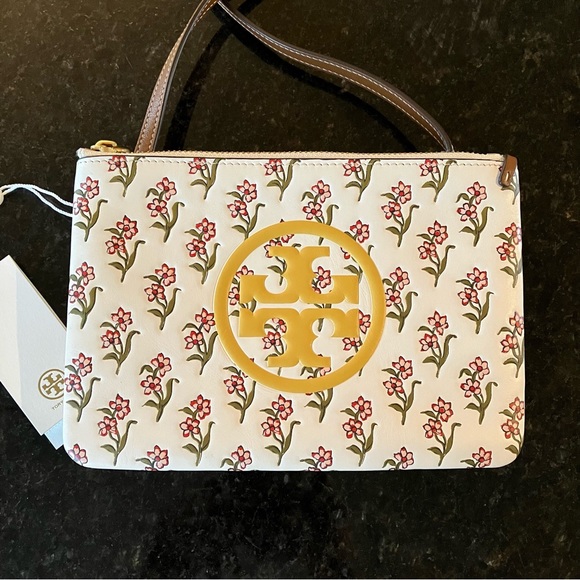 New Tory Burch Perry Bombé Printed Double-Zip Mini Bag, Floral Crossbody Purse - Picture 5 of 16